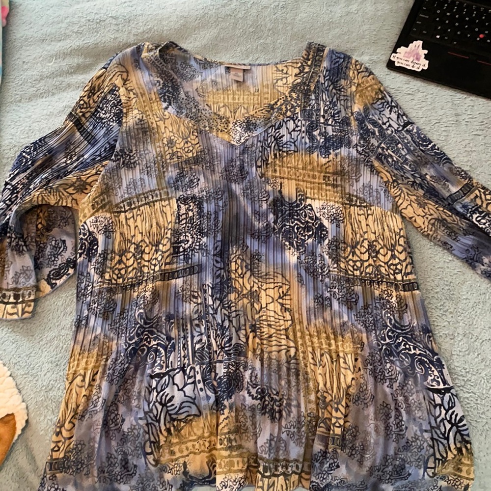 Blue and cream shear stretchy top from Catherine’s